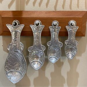 Crosby & Taylor Fish Pewter Measuring Spoons Set Wall Mount Hanging